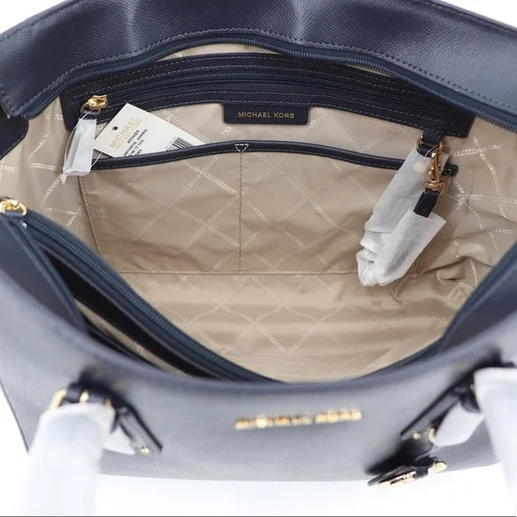 Michael Kors Voyager Leather Tote Shoulder Bag Admiral Blue Navy - Picture 13 of 16